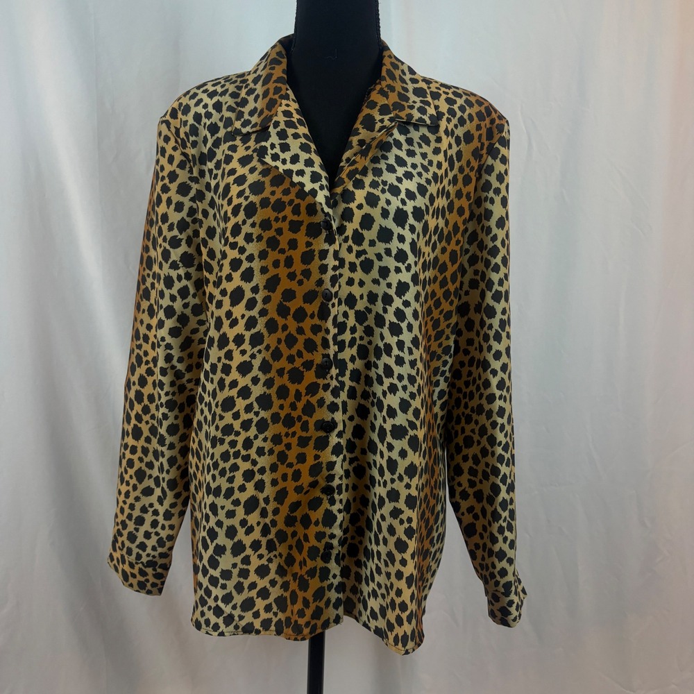 Modern Essentials Woman Leopard Print Button Down Blouse Tan Black Size 16W‎